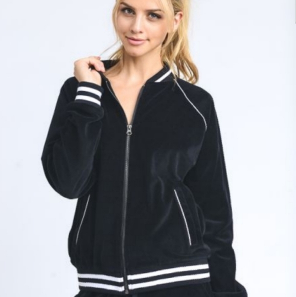 Mono B Jackets & Blazers - Last one! Mono b Velour Striped Track Jacket